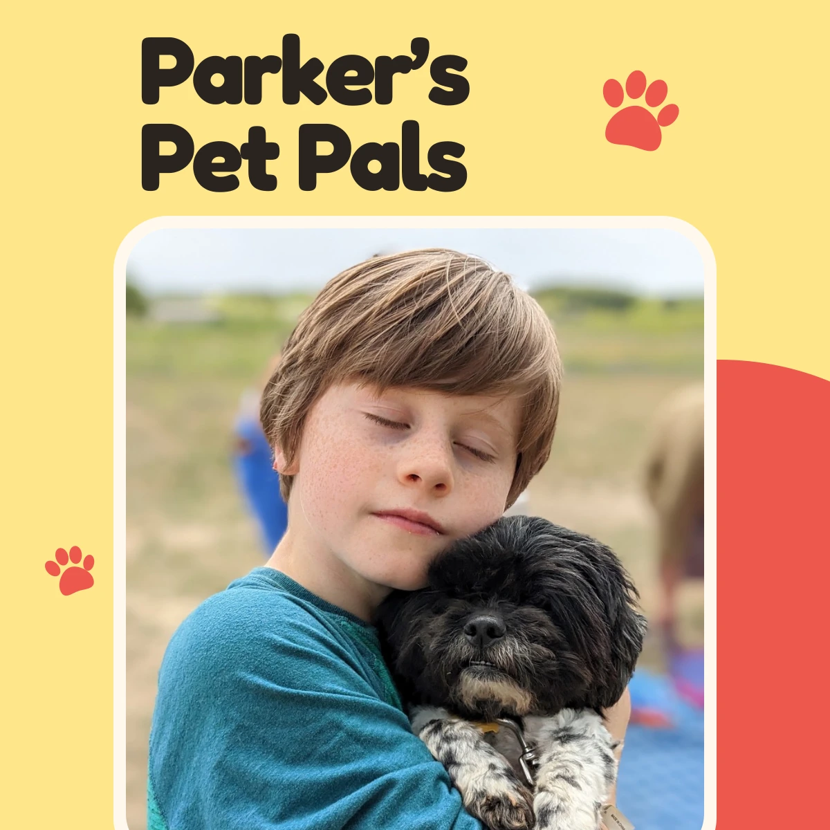 Parker’s Pet Pals logo above Parker holding his dog